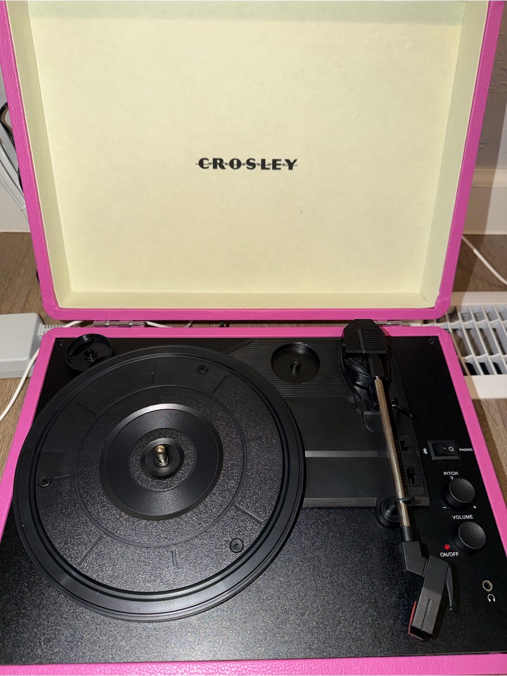 Crosley Pink Suitcase Turntable with Black Platter
